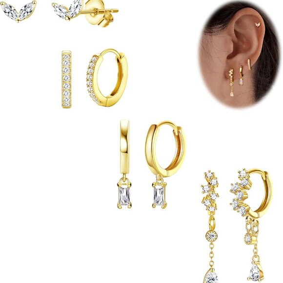 Small 14K Gold Hypoallergenic Dangle Hoop Earrings for Women, Pack of 3-4 Pairs - Picture 9 of 9